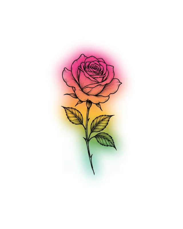 Simulated H20 print: full-color watercolor rose