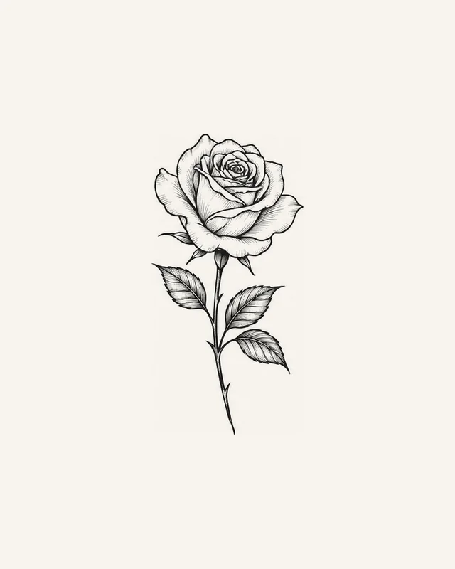 Simulated M6 print: black-and-white line-art rose